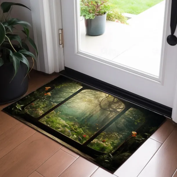 Landscape Forest Cave Doormat Floor Mats Washable Rugs Kitchen Mat Non-Slip Oil Proof Rug Indoor Outdoor Mat Bedroom Decor Bathroom Mat Entrance Rug