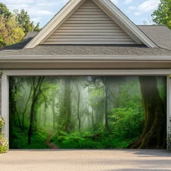 Landscape Forest Door Decorations Garage Door Cover Outdoor Banner Large Backdrop for Holiday Outdoor Garage Door Home Wall Decorations