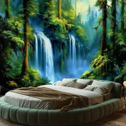 Landscape Forest Waterfall Hanging Tapestry Wall Art Large Tapestry Mural Decor Photograph Backdrop Blanket Curtain Home Bedroom Living Room Decoration