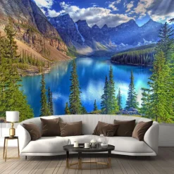 Landscape Mountain Valley Hanging Tapestry Wall Art Large Tapestry Mural Decor Photograph Backdrop Blanket Curtain Home Bedroom Living Room Decoration