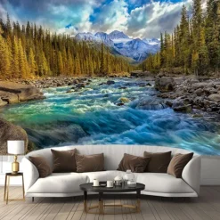 Landscape Mountain Valley Hanging Tapestry Wall Art Large Tapestry Mural Decor Photograph Backdrop Blanket Curtain Home Bedroom Living Room Decoration