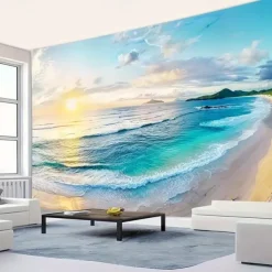 Landscape Ocean Beach Hanging Tapestry Wall Art Large Tapestry Mural Decor Photograph Backdrop Blanket Curtain Home Bedroom Living Room Decoration