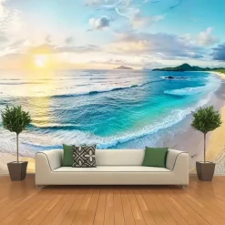 Landscape Ocean Beach Hanging Tapestry Wall Art Large Tapestry Mural Decor Photograph Backdrop Blanket Curtain Home Bedroom Living Room Decoration