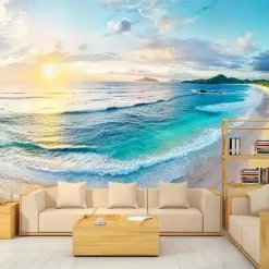 Landscape Ocean Beach Hanging Tapestry Wall Art Large Tapestry Mural Decor Photograph Backdrop Blanket Curtain Home Bedroom Living Room Decoration
