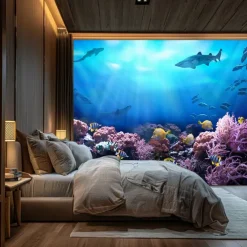 Landscape Ocean Fishes Hanging Tapestry Wall Art Large Tapestry Mural Decor Photograph Backdrop Blanket Curtain Home Bedroom Living Room Decoration