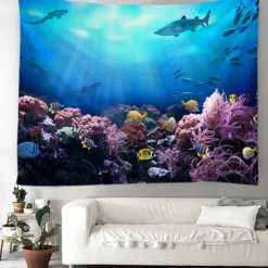 Landscape Ocean Fishes Hanging Tapestry Wall Art Large Tapestry Mural Decor Photograph Backdrop Blanket Curtain Home Bedroom Living Room Decoration