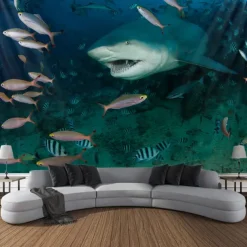 Landscape Ocean Fishes Hanging Tapestry Wall Art Large Tapestry Mural Decor Photograph Backdrop Blanket Curtain Home Bedroom Living Room Decoration