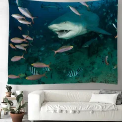 Landscape Ocean Fishes Hanging Tapestry Wall Art Large Tapestry Mural Decor Photograph Backdrop Blanket Curtain Home Bedroom Living Room Decoration