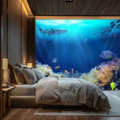 Landscape Ocean Fishes Hanging Tapestry Wall Art Large Tapestry Mural Decor Photograph Backdrop Blanket Curtain Home Bedroom Living Room Decoration