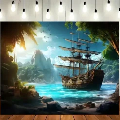 Landscape Ocean Pirate Boat Hanging Tapestry Wall Art Large Tapestry Mural Decor Photograph Backdrop Blanket Curtain Home Bedroom Living Room Decoration