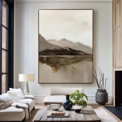 landscape Oil painting handmade Beige Abstract Painting handpainted Beige oil Painting Brown Painting Textured Minimalist Art Mountain Art painting for Living Room bedroom wall Decor Art