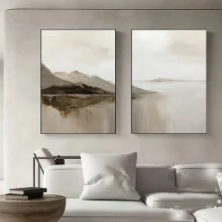 landscape Oil painting handmade Beige Abstract Painting handpainted Beige oil Painting Brown Painting Textured Minimalist Art Mountain Art painting for Living Room bedroom wall Decor Art