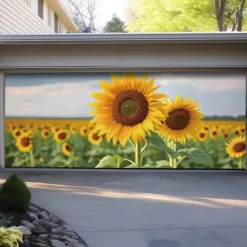 Landscape Sunflowers Door Decorations Garage Door Cover Outdoor Banner Large Backdrop for Holiday Outdoor Garage Door Home Wall Decorations