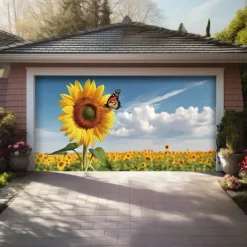 Landscape Sunflowers Door Decorations Garage Door Cover Outdoor Banner Large Backdrop for Holiday Outdoor Garage Door Home Wall Decorations