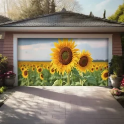 Landscape Sunflowers Door Decorations Garage Door Cover Outdoor Banner Large Backdrop for Holiday Outdoor Garage Door Home Wall Decorations