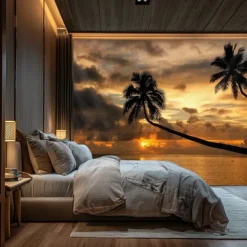 Landscape Sunset Beach Hanging Tapestry Wall Art Large Tapestry Mural Decor Photograph Backdrop Blanket Curtain Home Bedroom Living Room Decoration Palm Tree
