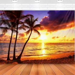 Landscape Sunset Beach Hanging Tapestry Wall Art Large Tapestry Mural Decor Photograph Backdrop Blanket Curtain Home Bedroom Living Room Decoration Palm Tree