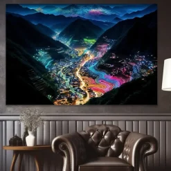 Landscape Wall Art Canvas City Lights at Night Prints and Posters Pictures Decorative Fabric Painting For Living Room Pictures No Frame