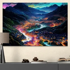 Landscape Wall Art Canvas City Lights at Night Prints and Posters Pictures Decorative Fabric Painting For Living Room Pictures No Frame