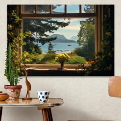 Landscape Wall Art Canvas False Window Spring Scenery Prints and Posters Pictures Decorative Fabric Painting For Living Room Pictures No Frame