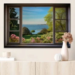 Landscape Wall Art Canvas False Window Spring Scenery Prints and Posters Pictures Decorative Fabric Painting For Living Room Pictures No Frame