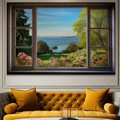 Landscape Wall Art Canvas False Window Spring Scenery Prints and Posters Pictures Decorative Fabric Painting For Living Room Pictures No Frame