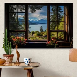 Landscape Wall Art Canvas False Window Spring Scenery Prints and Posters Pictures Decorative Fabric Painting For Living Room Pictures No Frame