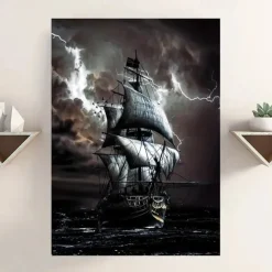 Landscape Wall Art Canvas Black Sailboat Waves Prints and Posters Pictures Decorative Fabric Painting For Living Room Pictures No Frame