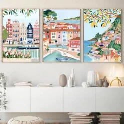 Landscape Wall Art Canvas Nordic Vintage Travel City Poster Paris Lisbon Japan Landscape Art Canvas Painting Housewarming Gift Wall Pictures Home Decor No Frame