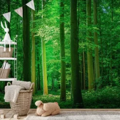 Landscape Wallpaper Mural Green Forest Wall Covering Sticker Peel and Stick Removable PVC/Vinyl Material Self Adhesive/Adhesive Required Wall Decor for Living Room Kitchen Bathroom