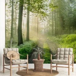 Landscape Wallpaper Mural Green Forest Wall Covering Sticker Peel and Stick Removable PVC/Vinyl Material Self Adhesive/Adhesive Required Wall Decor for Living Room Kitchen Bathroom