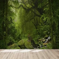 Landscape Wallpaper Mural Green Forest Wall Covering Sticker Peel and Stick Removable PVC/Vinyl Material Self Adhesive/Adhesive Required Wall Decor for Living Room Kitchen Bathroom