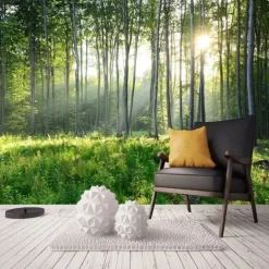 Landscape Wallpaper Mural Green Forest Wall Covering Sticker Peel and Stick Removable PVC/Vinyl Material Self Adhesive/Adhesive Required Wall Decor for Living Room Kitchen Bathroom