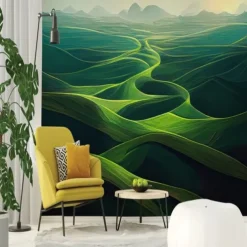 Landscape Wallpaper Mural Green Forest Wall Covering Sticker Peel and Stick Removable PVC/Vinyl Material Self Adhesive/Adhesive Required Wall Decor for Living Room Kitchen Bathroom