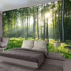 Landscape Wallpaper Mural Green Forest Wall Covering Sticker Peel and Stick Removable PVC/Vinyl Material Self Adhesive/Adhesive Required Wall Decor for Living Room Kitchen Bathroom