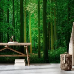 Landscape Wallpaper Mural Green Forest Wall Covering Sticker Peel and Stick Removable PVC/Vinyl Material Self Adhesive/Adhesive Required Wall Decor for Living Room Kitchen Bathroom