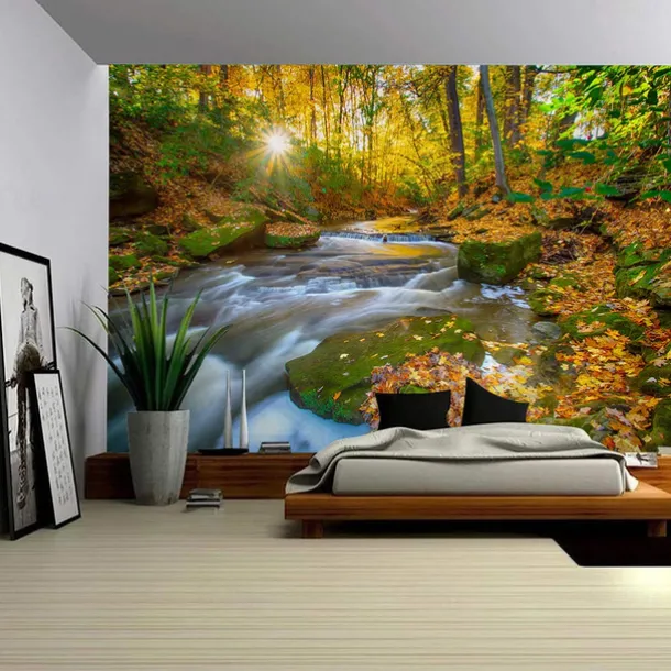 Landscape Waterfall Forest Hanging Tapestry Wall Art Large Tapestry Mural Decor Photograph Backdrop Blanket Curtain Home Bedroom Living Room Decoration