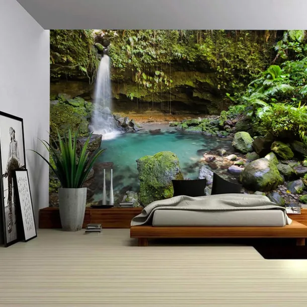 Landscape Waterfall Forest Hanging Tapestry Wall Art Large Tapestry Mural Decor Photograph Backdrop Blanket Curtain Home Bedroom Living Room Decoration