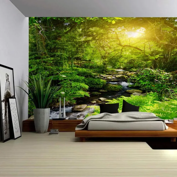 Landscape Waterfall Forest Hanging Tapestry Wall Art Large Tapestry Mural Decor Photograph Backdrop Blanket Curtain Home Bedroom Living Room Decoration
