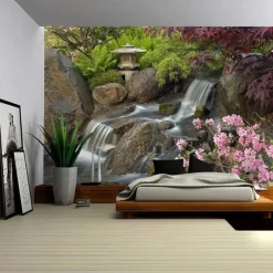 Landscape Waterfall Forest Hanging Tapestry Wall Art Large Tapestry Mural Decor Photograph Backdrop Blanket Curtain Home Bedroom Living Room Decoration