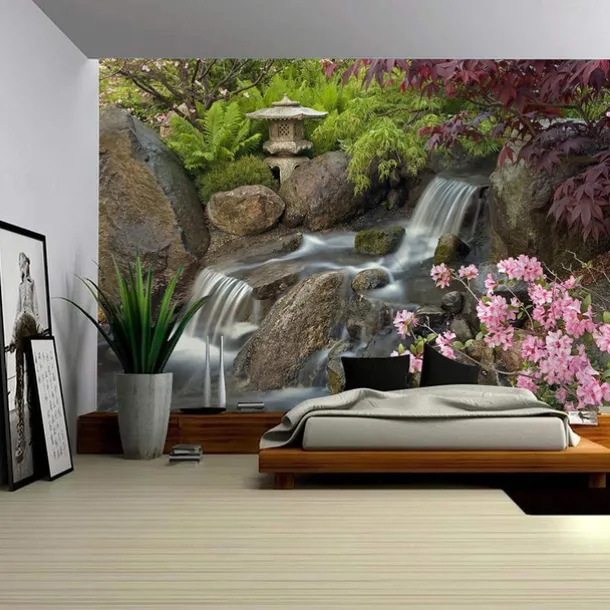 Landscape Waterfall Forest Hanging Tapestry Wall Art Large Tapestry Mural Decor Photograph Backdrop Blanket Curtain Home Bedroom Living Room Decoration