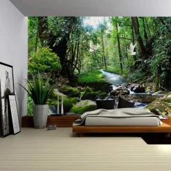 Landscape Waterfall Forest Hanging Tapestry Wall Art Large Tapestry Mural Decor Photograph Backdrop Blanket Curtain Home Bedroom Living Room Decoration
