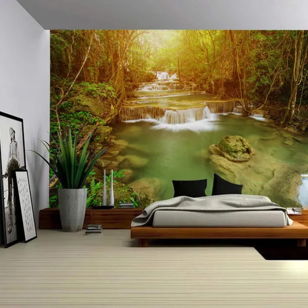 Landscape Waterfall Forest Hanging Tapestry Wall Art Large Tapestry Mural Decor Photograph Backdrop Blanket Curtain Home Bedroom Living Room Decoration