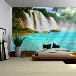 Landscape Waterfall Hanging Tapestry Wall Art Large Tapestry Mural Decor Photograph Backdrop Blanket Curtain Home Bedroom Living Room Decoration