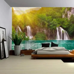 Landscape Waterfall Hanging Tapestry Wall Art Large Tapestry Mural Decor Photograph Backdrop Blanket Curtain Home Bedroom Living Room Decoration