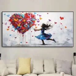 Large Balloon Girl Dream Big Dreams Graffiti Canvas Wall Art Handpainted Gril Oil Painting Street art Handmade Graffiti Art Dreams On Canvas For Home Decor No Frame