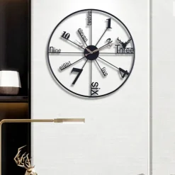 Large Black Wall Clock Vintage Metal Quartz Clocks Silent Non-Ticking Wall Watches Stylish Design Great for Living Rooms Kitchens Cafes Black 60 cm