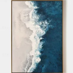 large blue wave Painting hand painted Black Abstract Painting handmade blue And White oil painting Canvas Art Modern Painting Large Artwork Abstract Canvas painting Wall Art painting for Living Room
