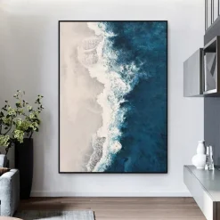 large blue wave Painting hand painted Black Abstract Painting handmade blue And White oil painting Canvas Art Modern Painting Large Artwork Abstract Canvas painting Wall Art painting for Living Room