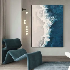 large blue wave Painting hand painted Black Abstract Painting handmade blue And White oil painting Canvas Art Modern Painting Large Artwork Abstract Canvas painting Wall Art painting for Living Room